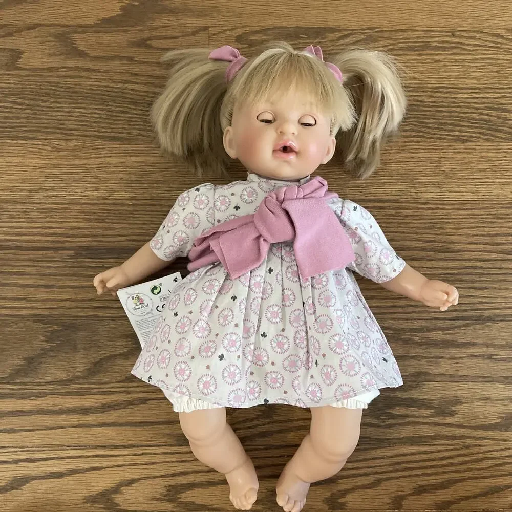 Nines d'Onil Alex Doll Missing Baby NWT 16” Soft Body Blue Sleepy Eye Pigtails